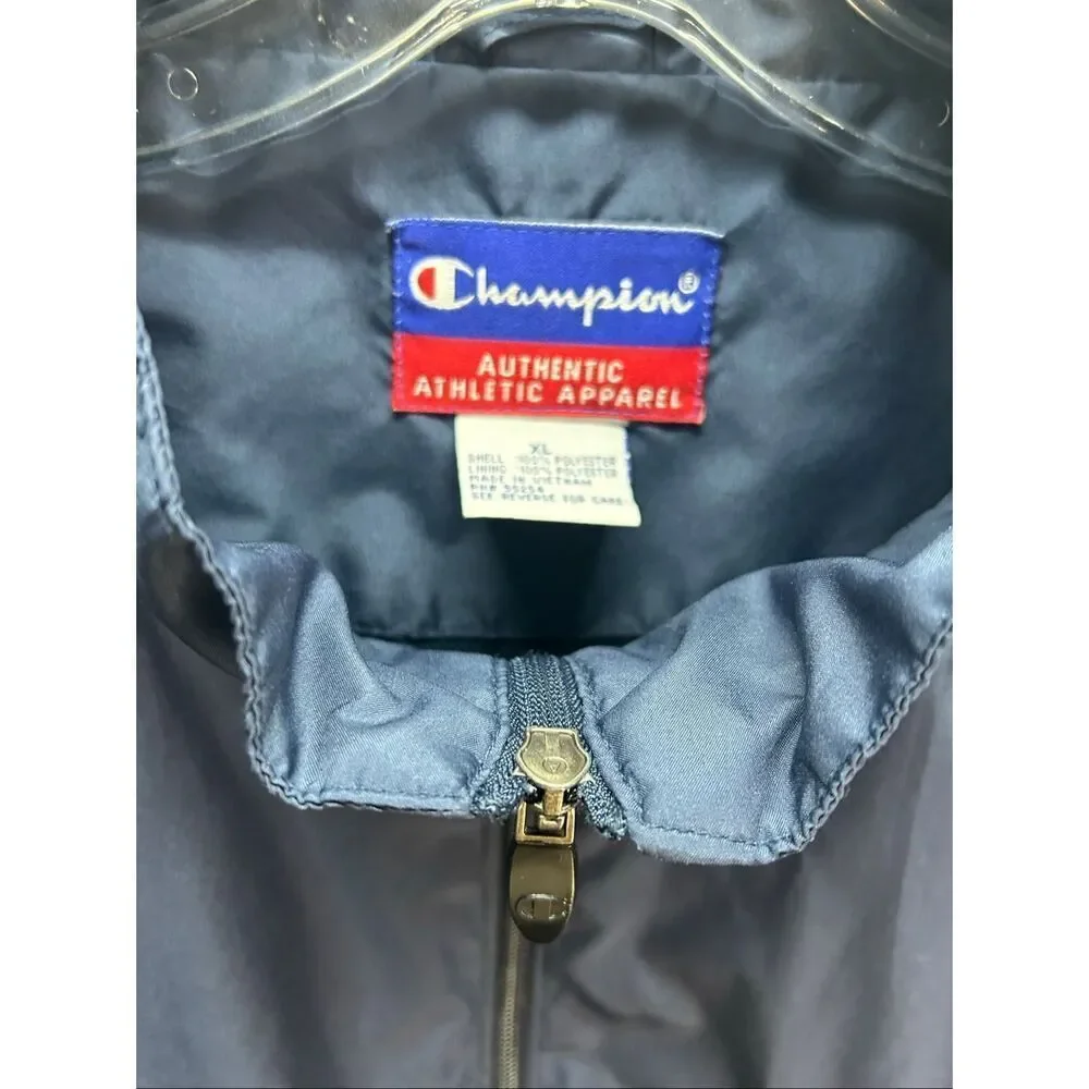 Vintage Champion Windbreaker Men's XL Navy Blue Grey White Stripe Full Zip Y2K A